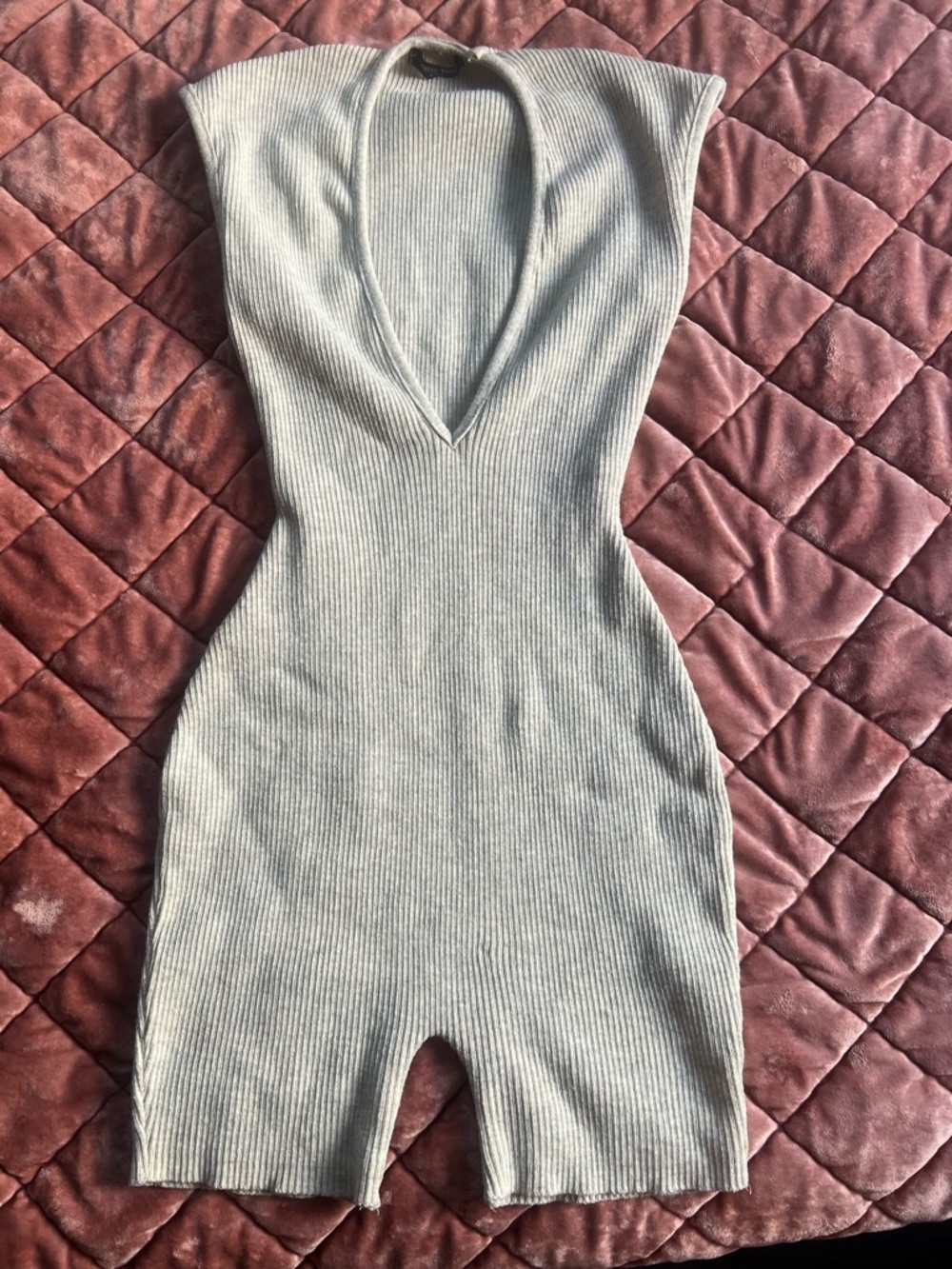 Sleeveless Ribbed V-Neck Lounge Romper in Light Gray